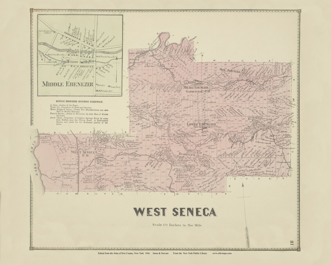 West Seneca 1866 New York Erie Co Atlas Old Town Map Etsy