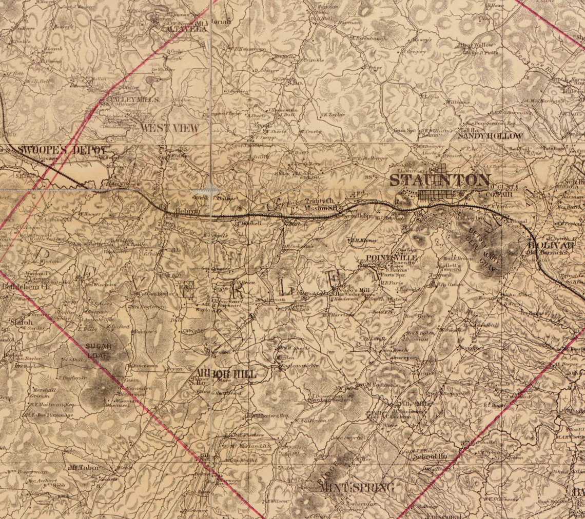 Augusta County Virginia 1870 Old Wall Map With Homeowner Etsy