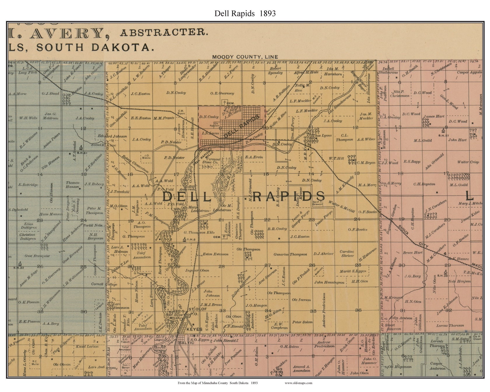 Dell Rapids 1893 Old Town Map With Homeowner Names South Dakota