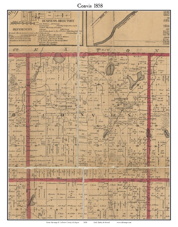 Convis 1858 Old Town Map With Homeowner Names Loomisville | Etsy