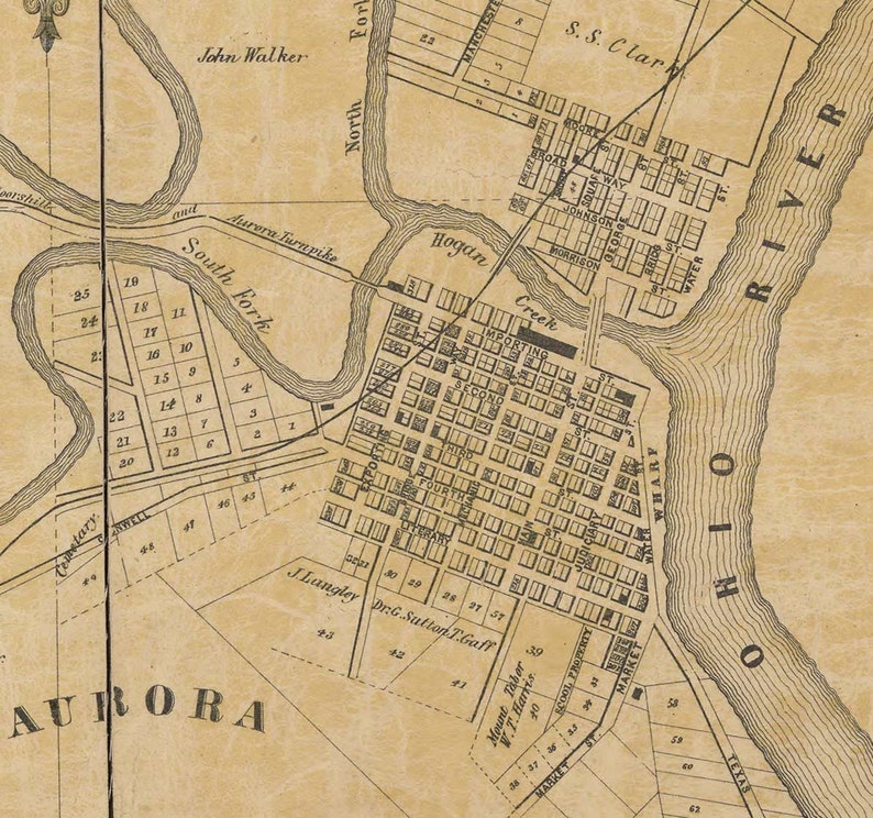 Dearborn county indiana 1860 old wall map reprint with etsy