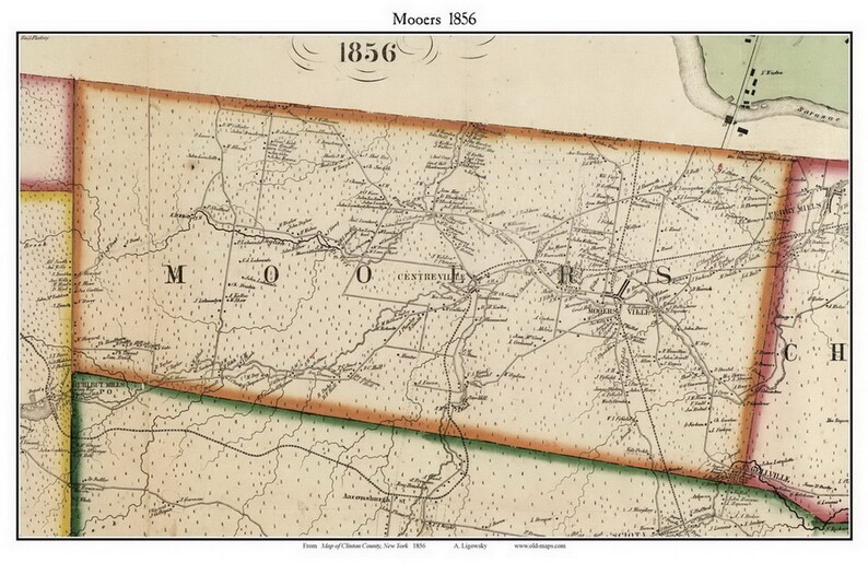 Mooers 1856 Old Town Map With Homeowner Names New York Etsy