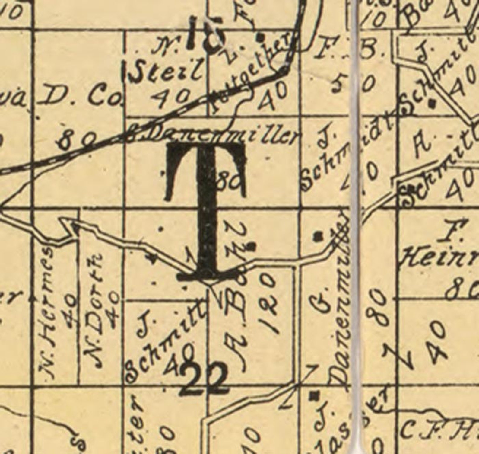 Dubuque County Iowa 1900 Old Wall Map With Landowner Names Farm Lines