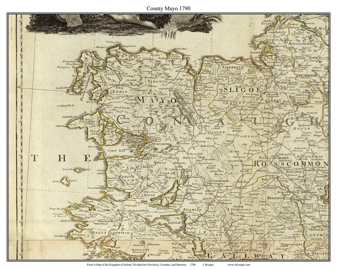 Roque Map County Mayo - Ireland - From 1790 Roque Map - Clan Names - Old Map ...