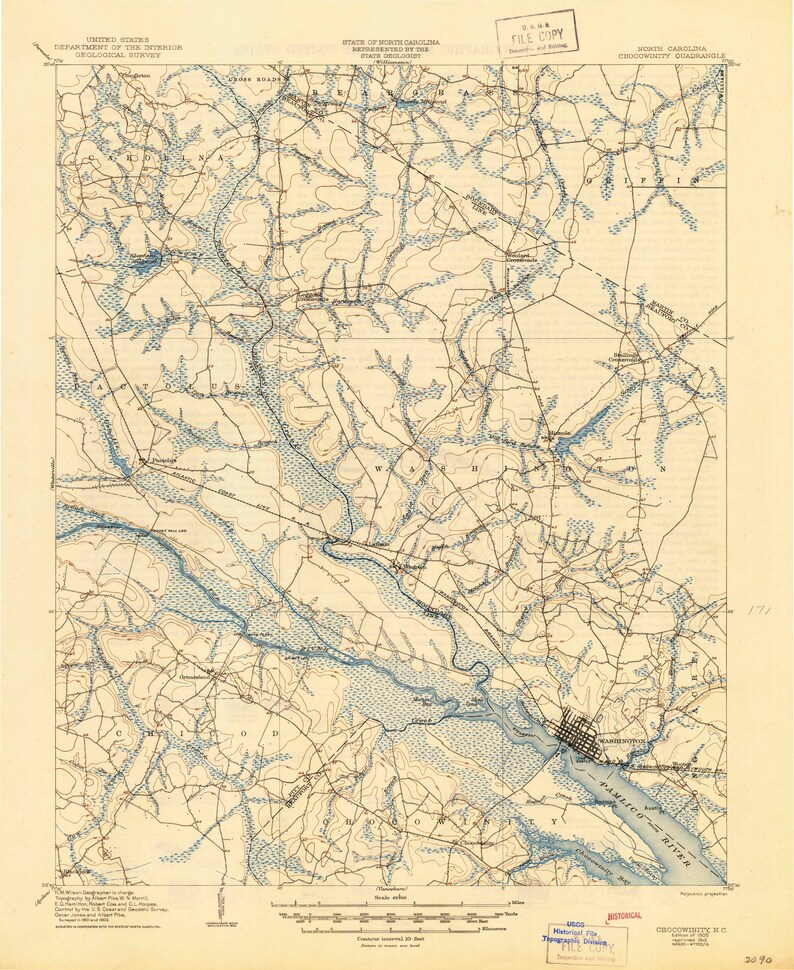 Chocowinity 1905 1945 Old Topo Map Pamlico River Etsy