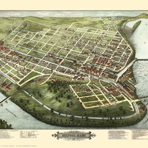Holyoke, Massachusetts- 1877 Birds Eye View -  H. H. Bailey  Reprint