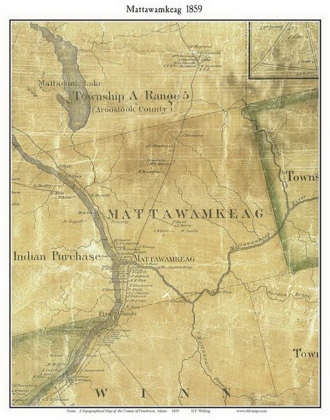 Mattawamkeag 1859 Old Town Map With Homeowner Names Maine Etsy