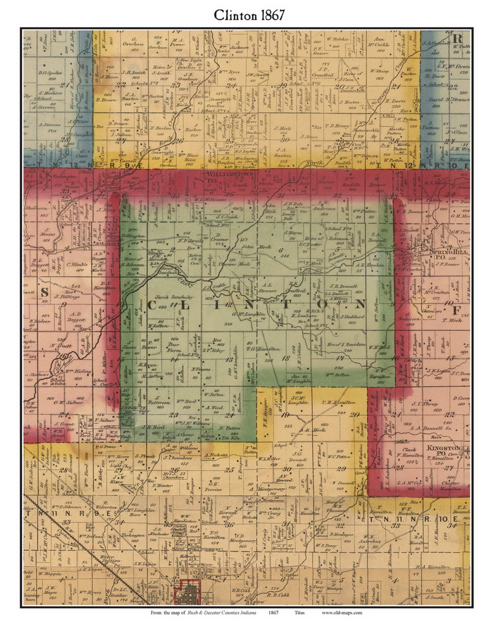 Clinton 1867 Old Town Map With Homeowner Names Indiana - Reprint ...