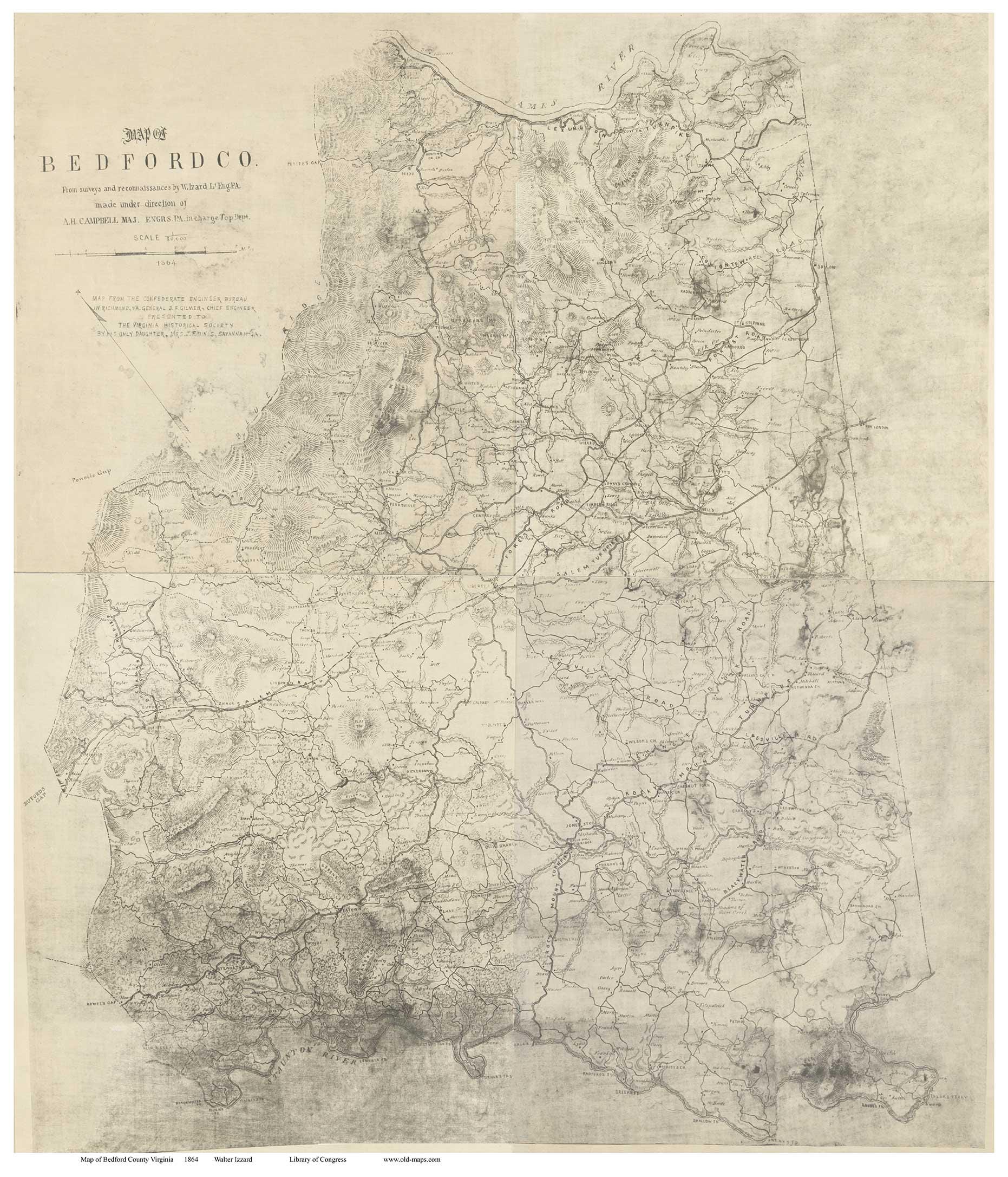 Bedford County Virginia 1864 Old Wall Map With Homeowners Etsy