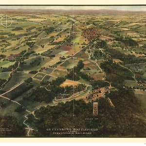 Gettysburg Battlefield, Gettysburg Pennsylvania -1913 - Birds Eye View Reprint