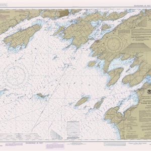 May include: A nautical chart of Clayton to False Ducks, Lake Ontario, New York. The chart shows the shoreline, islands, and waterways of the area. Soundings are in feet.