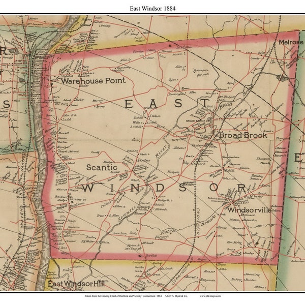 East Windsor 1884 Old Town Map with Homeowner Names Connecticut - Reprint Hartford Vicinity CT