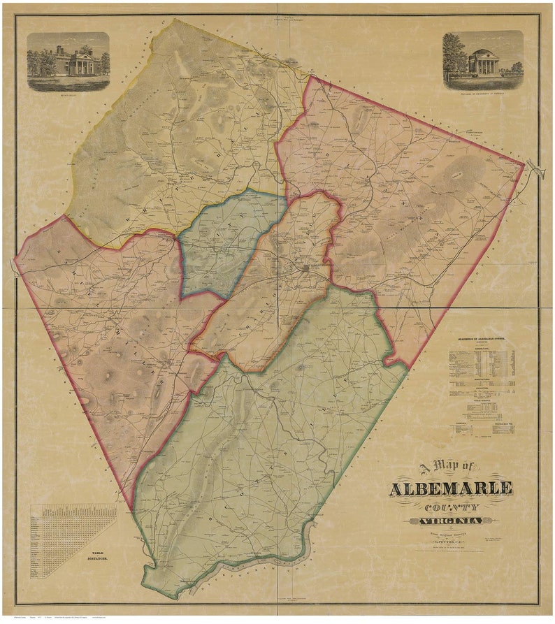 Albemarle County Virginia 1875 Old Wall Map With Homeowner Etsy