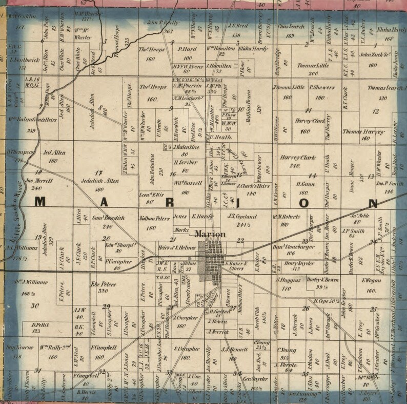 Marion County Ohio 1852 Old Wall Map Reprint With Homeowner Etsy