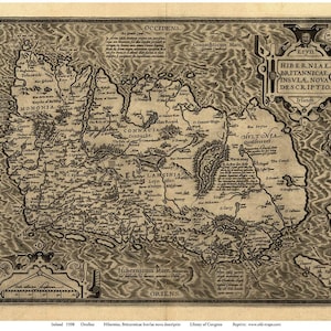 Ireland 1598 Map by   Ortelius - Old Map Reprint