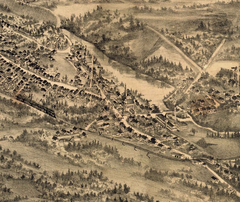 Pascoag Rhode Island 1895 Birds Eye View O.H. Bailey & Co. Etsy