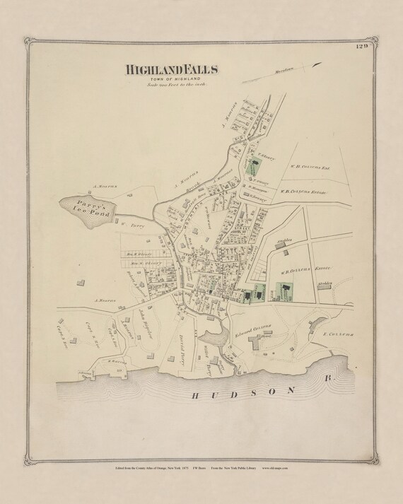Highland Falls 1875 Map Homeowner Names Hudson River Reprint