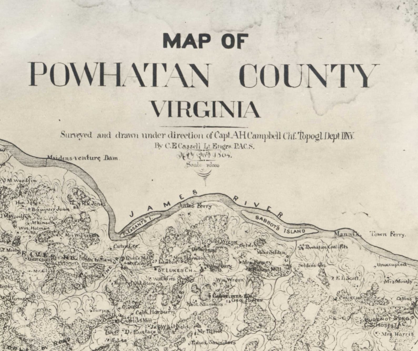 Powhatan County Virginia 1864 Old Wall Map With Homeowner Etsy