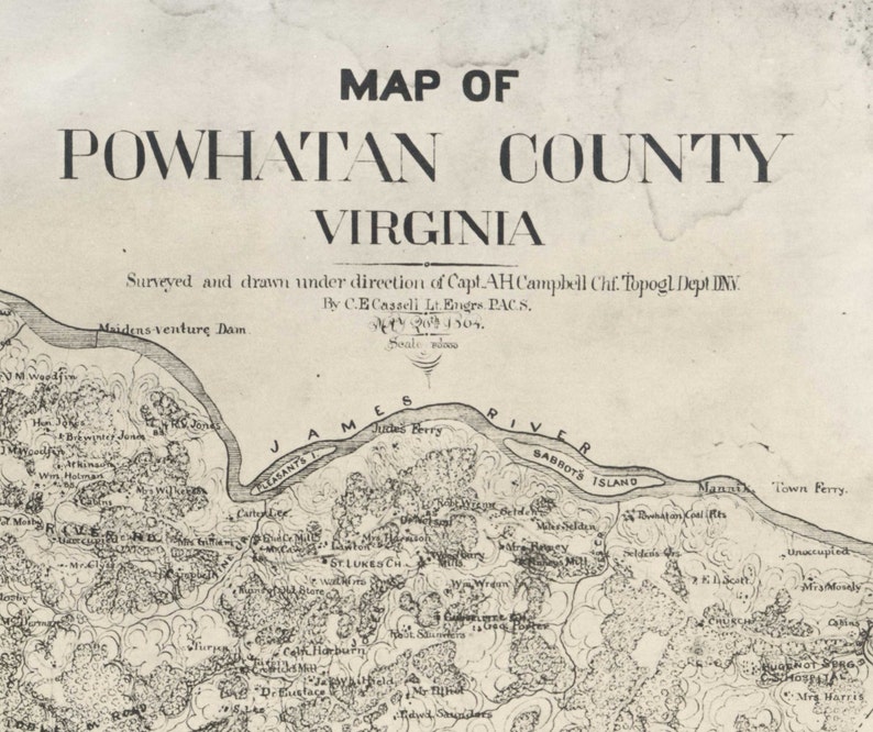 Powhatan County Virginia 1864 Old Wall Map With Homeowner Etsy