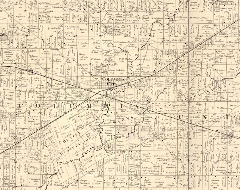 Whitley County Indiana 1873 Old Wall Map Reprint With Etsy