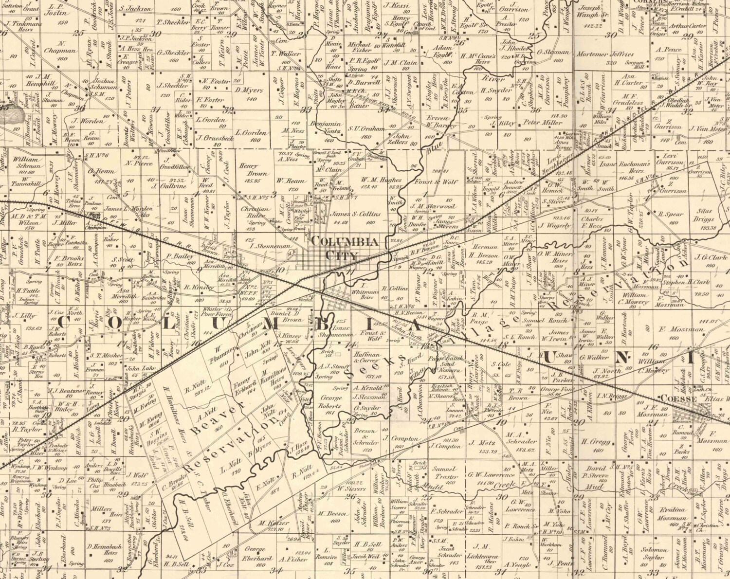 Whitley County Indiana 1873 Old Wall Map Reprint With Etsy