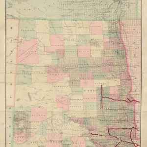Dakota Territory - 1882 Cram - Old Map Reprint North Dakota State