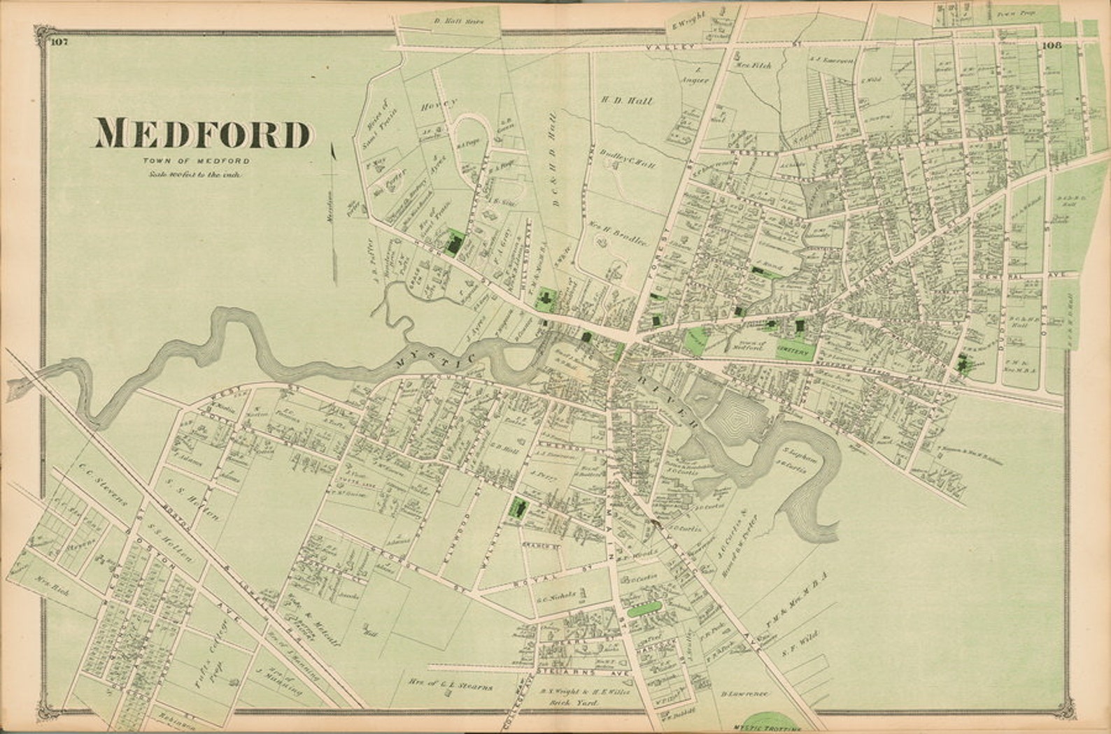 Medford Village 1875 Old Town Map Reprint Middlesex Etsy