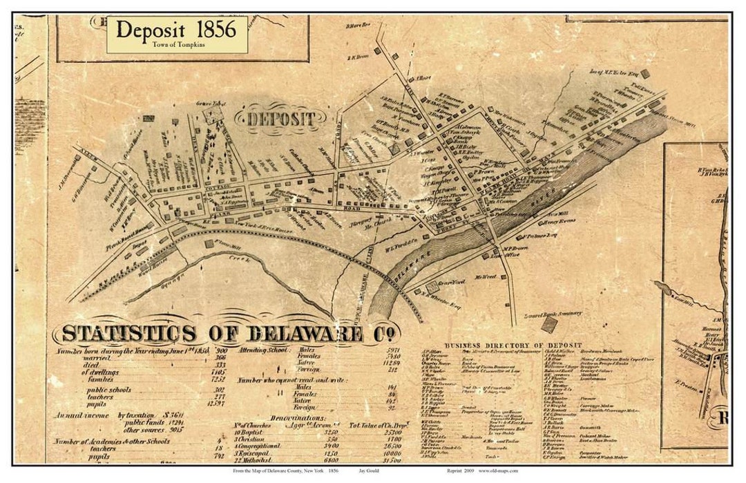 Tompkins Deposit 1856 Old Town Map With Homeowner Names New York