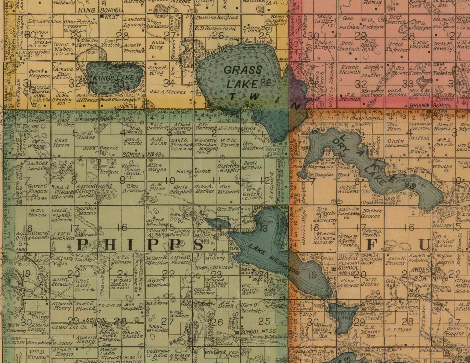 Codington County South Dakota 1898 - Old Wall Map With Landowner Names ...