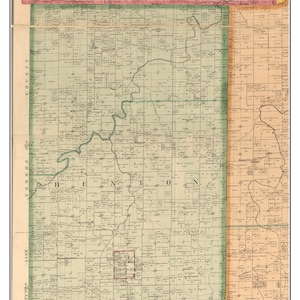 May include: A vintage map of Benton County from 1897, featuring a detailed grid of land parcels, roads, and the county's name. The map has a faded appearance with text that reads "Benton 1897" at the top. The map includes the text "From the Map of Cedar County Missouri 1897 Virgil Walker www.old-maps.com".