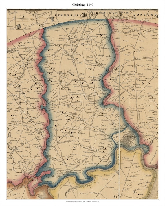Christiana Delaware 1849 Old Town Map With Homeowner Names Etsy