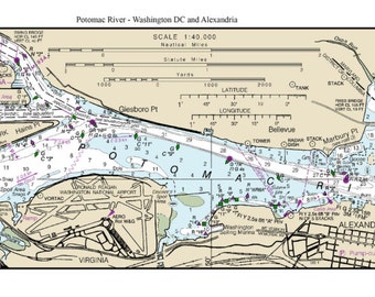 Washington DC and Alexandria 2013 Nautical Chart - Potomac River - Print Maryland-Virginia Harbors 2-2-12285a Potomac Custom 4