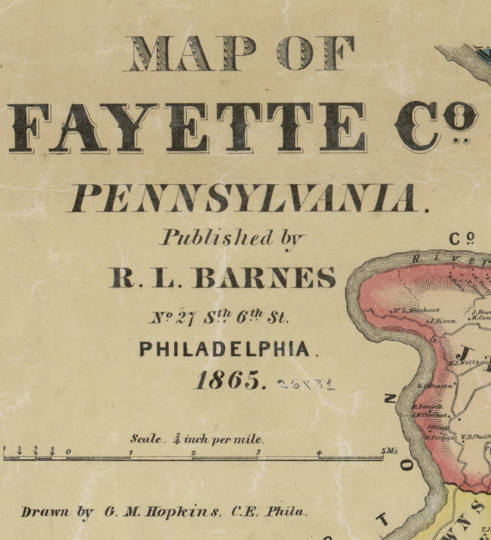 Fayette County Pennsylvania 1865 Old Wall Map with Homeowner Etsy