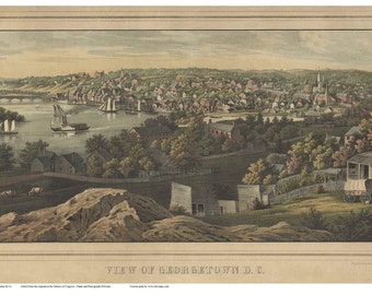 Washington DC - Georgetown - 1855 - Birds Eye View - Landscape Sachse - Custom Reprint