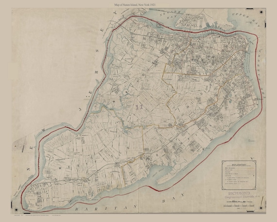 Staten Island New York 1921 Landowner Names Old Map Reprint