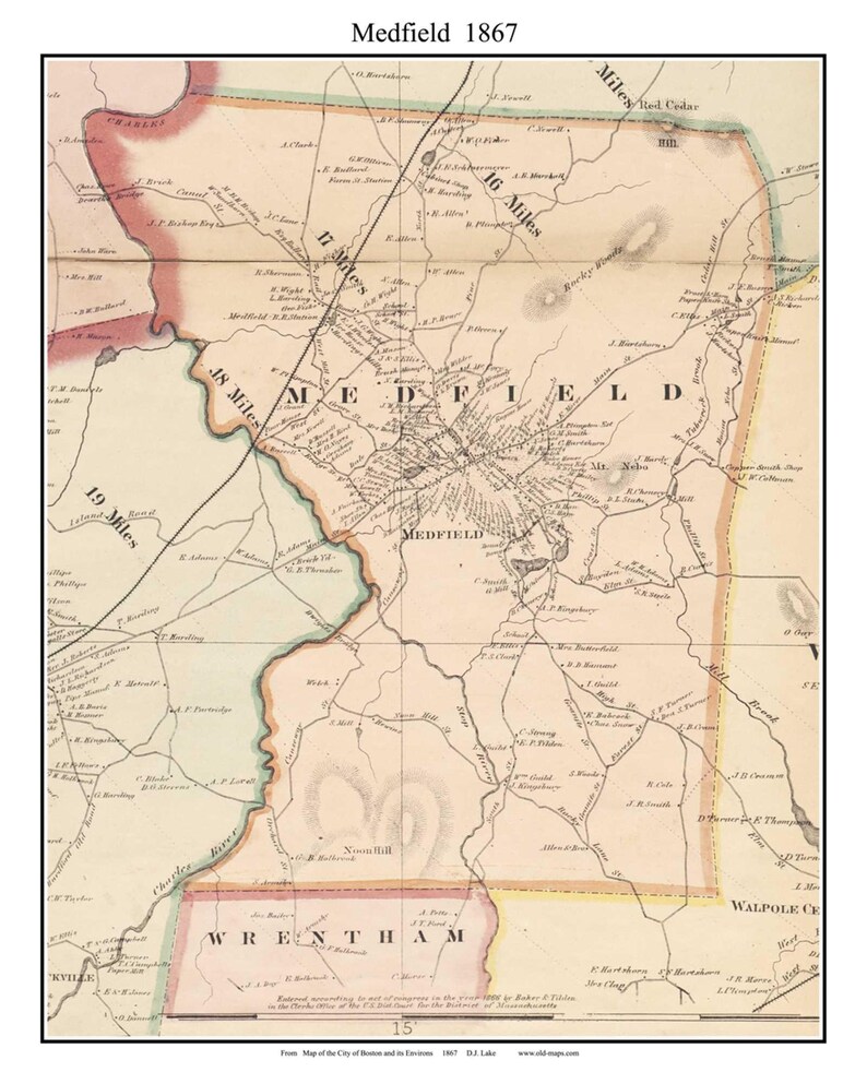 Medfield 1867 Old Town Map With Homeowner Names Il 8rq8 
