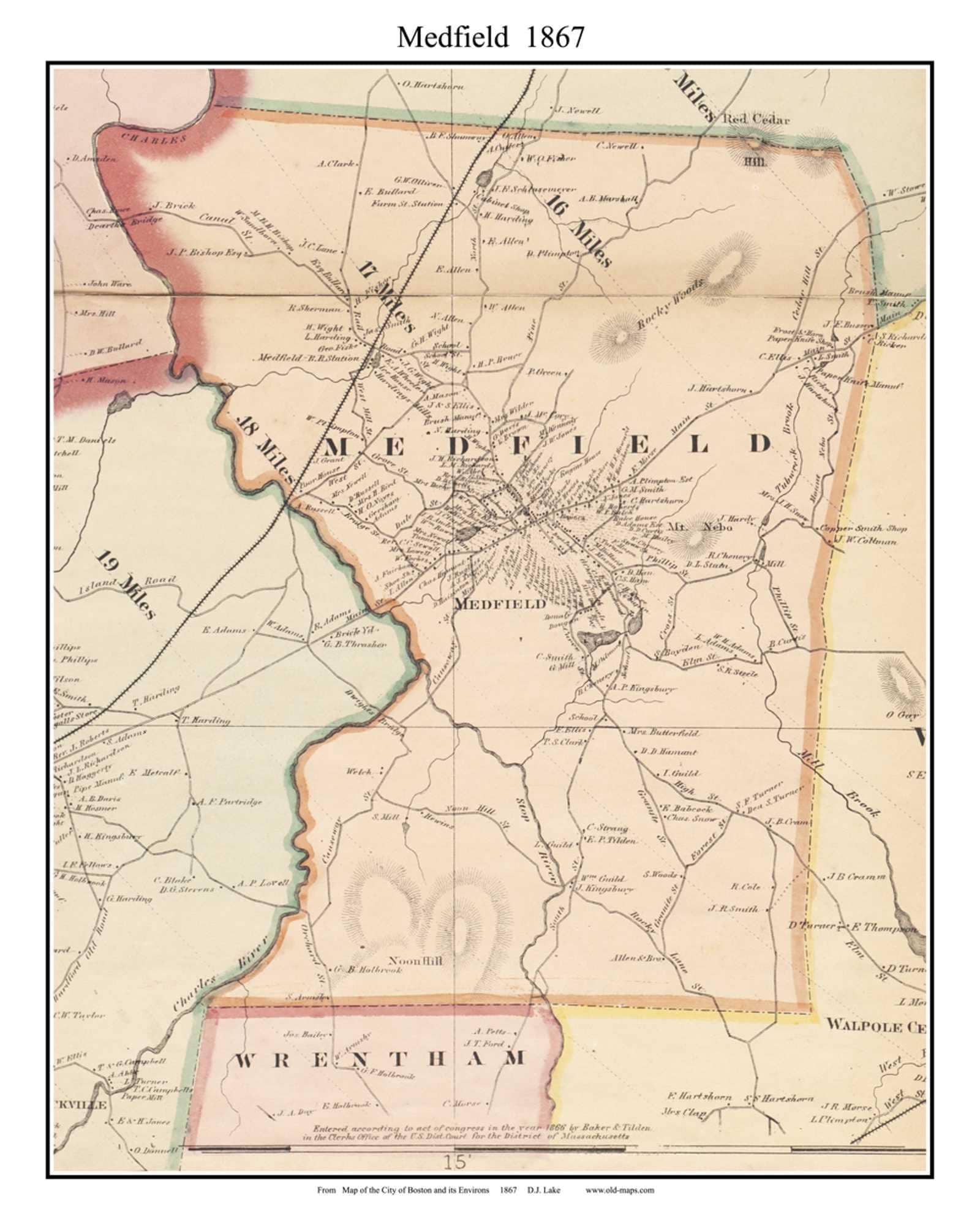 Medfield 1867 Old Town Map With Homeowner Names Il 8rq8 