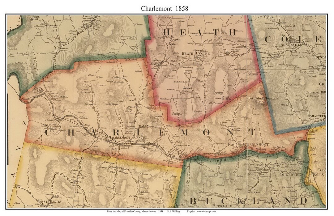 Charlemont 1858 Old Town Map With Homeowner Names Etsy