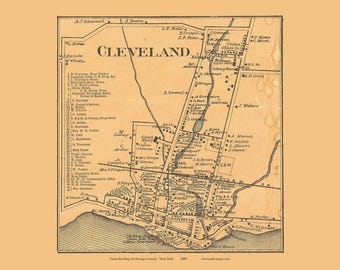 Cleveland Village 1889 Old Town Map with Homeowner Names Constantia New York - Reprint Genealogy Oswego County NY TM