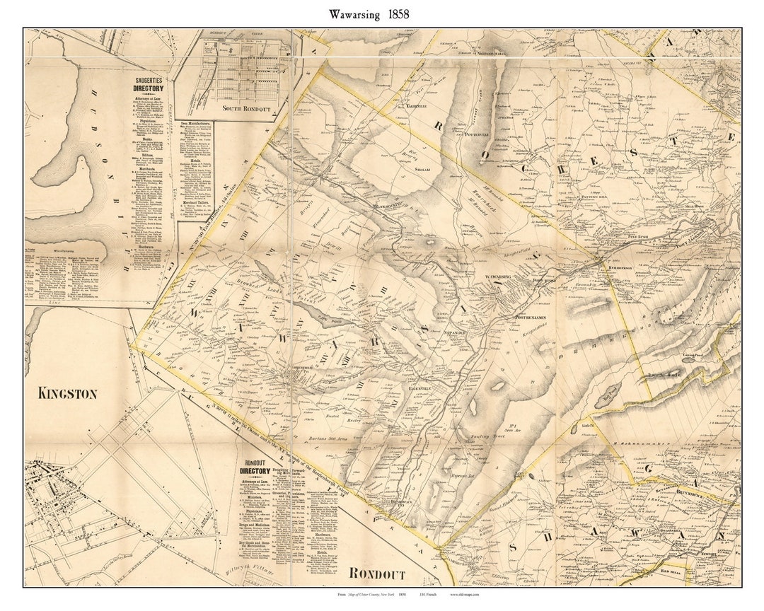 Wawarsing New York 1858 Map Homeowners Names Napanoch Port Benjamin Kerhonkson Lackawack Ulster