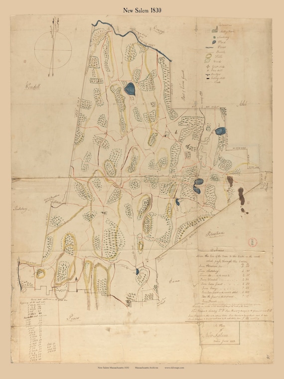 New Salem 1830 Town Plan Old Roads Reprint Massachusetts Etsy