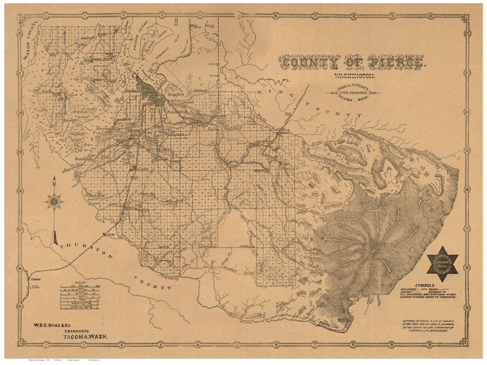 Pierce County Washington 1890 Land Owners Names Old Map Etsy UK