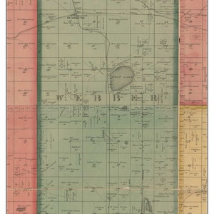 Webber 1900 Old Town Map with Homeowner Names - Michigan - Reprint Genealogy Lake County MI TM
