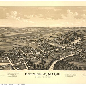 Pittsfield Maine - 1889 George Norris - Birds Eye View Reprint