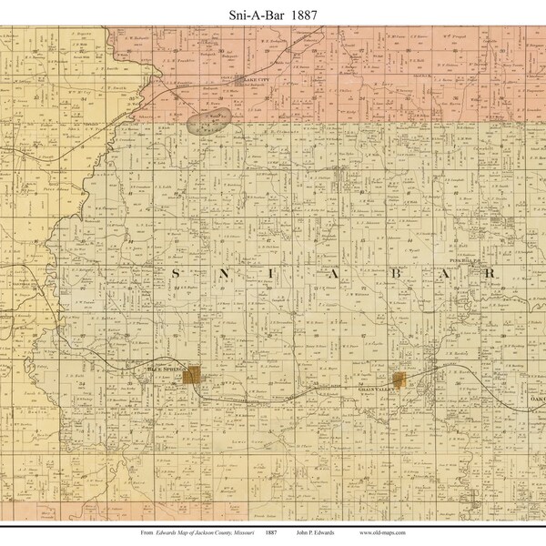 Sni-A-Bar 1887 Old Town Map with Homeowner Names - Blue Springs, Oak Grove, Grain Valley - Missouri - Reprint Genealogy - Jackson Co MO TM