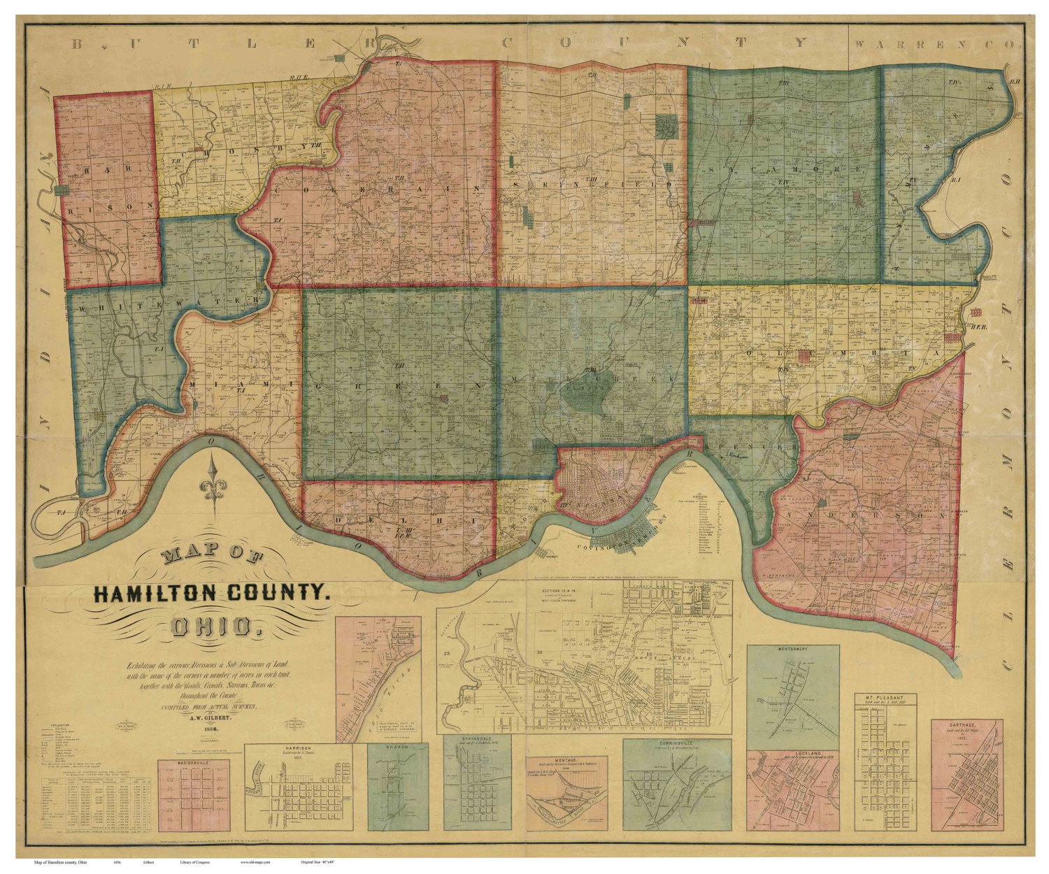 Hamilton County Ohio 1856 Old Wall Map Reprint With Etsy UK