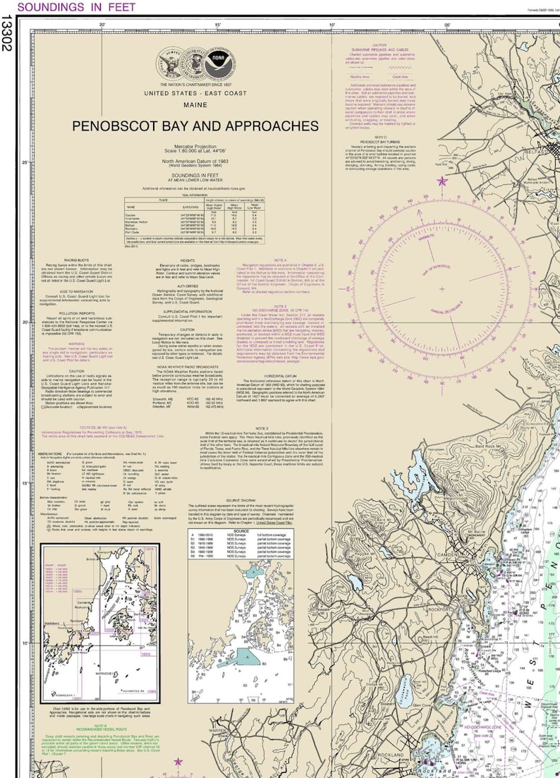 Penobscot Bay and Approaches 2014 Maine Nautical Map Camden | Etsy