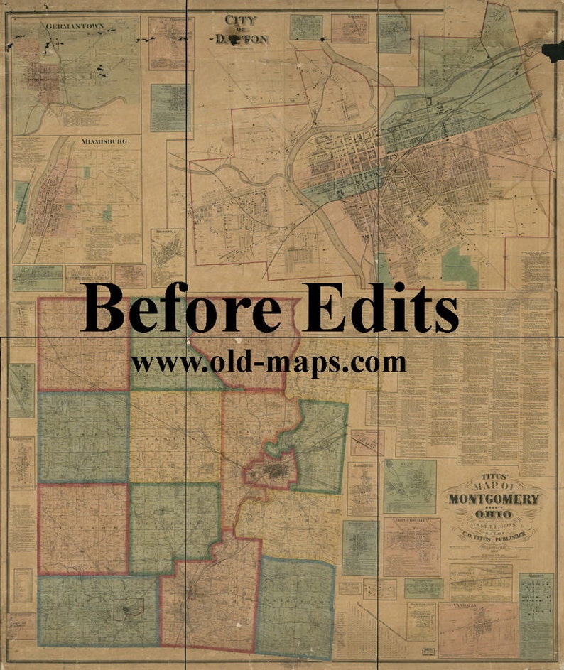 Montgomery County Ohio 1869 Old Wall Map Reprint With Etsy