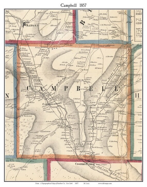 Campbell 1857 Old Town Map With Homeowner Names New York Etsy