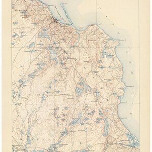 May include: A vintage map of Plymouth, Massachusetts, showing the topography of the area with brown contour lines and blue bodies of water. The map includes the towns of Kingston, Plymouth, Wareham, and Carver. The map is titled "Massachusetts Plymouth Sheet" and includes the names of various roads, ponds, and other geographical features.